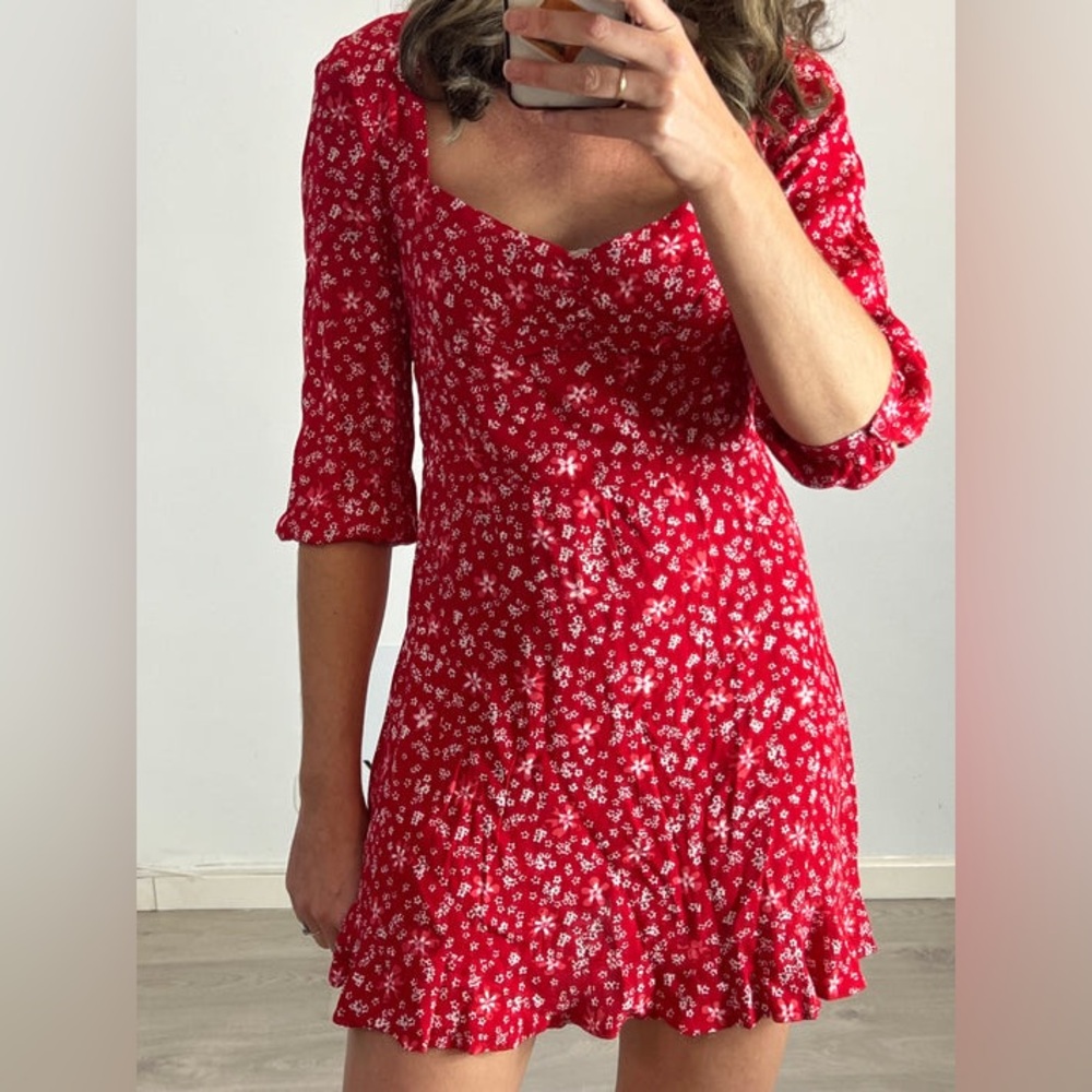 Zara red floral sun dress XS